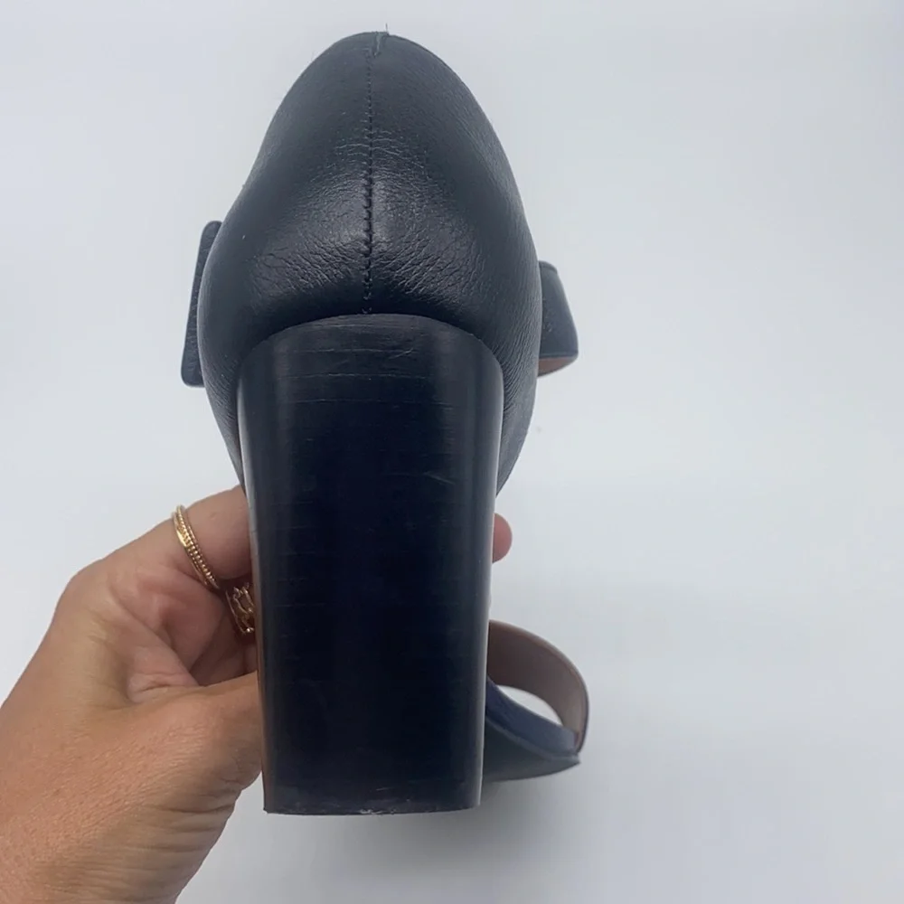 True Soul - Blue Suede And Black and Silver Leather Open Toe Heels Size 7
